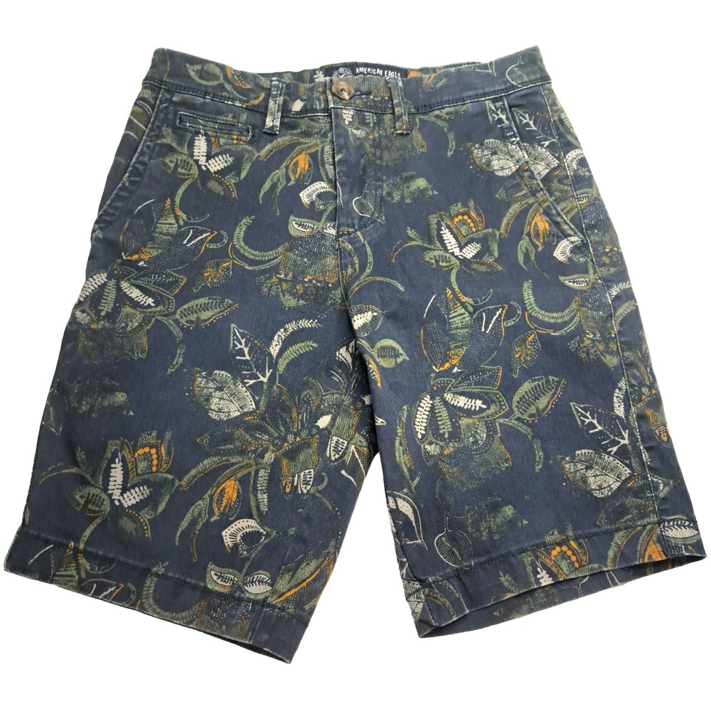 American Eagle Shorts Men's 28 Leaf Pattern Flex Waist Inseam 10" Gorp Preppy